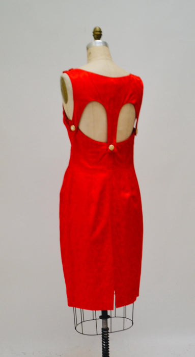 90s Red Party Dress: Vintage Cache Cocktail Mini with Cutout Back