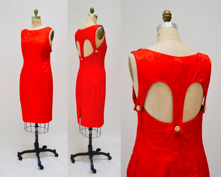 90s Red Party Dress: Vintage Cache Cocktail Mini with Cutout Back