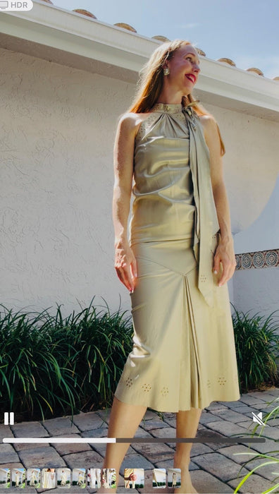80s Vintage Gold Beige Leather Dress and Leather Jacket 80s Country Music Western Wedding Cowgirl Leather Dress by Mandana Small