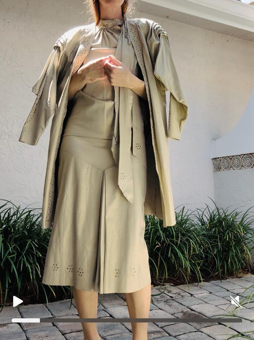 80s Vintage Gold Beige Leather Dress and Leather Jacket 80s Country Music Western Wedding Cowgirl Leather Dress by Mandana Small