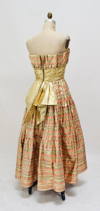 Vintage Metallic 80s Prom Dress Gold By Victor Costa// Gold Metallic 80s Party Dress Strapless Medium Crinoline Skirt Barbie Party Dress