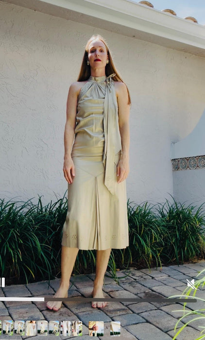 80s Vintage Gold Beige Leather Dress and Leather Jacket 80s Country Music Western Wedding Cowgirl Leather Dress by Mandana Small