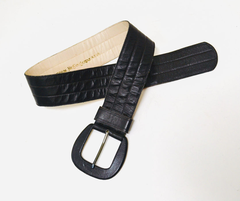 70s 80s Vintage Yves Saint Laurent  Large Brown Leather Belt Wide Brown Leather Belt Boho Wedding Wide Leather Belt Small Medium fits 27-29"