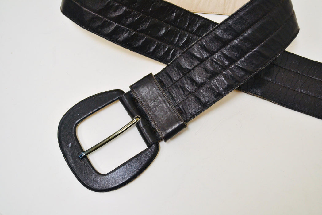 70s 80s Vintage Yves Saint Laurent  Large Brown Leather Belt Wide Brown Leather Belt Boho Wedding Wide Leather Belt Small Medium fits 27-29"