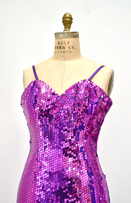 80s 90S Prom Dress Size XXS XS Purple Sequins// Vintage 80s 90s Purple Pageant Dress by Alyce Designs Ruffle Prom Dress Barbie Costume