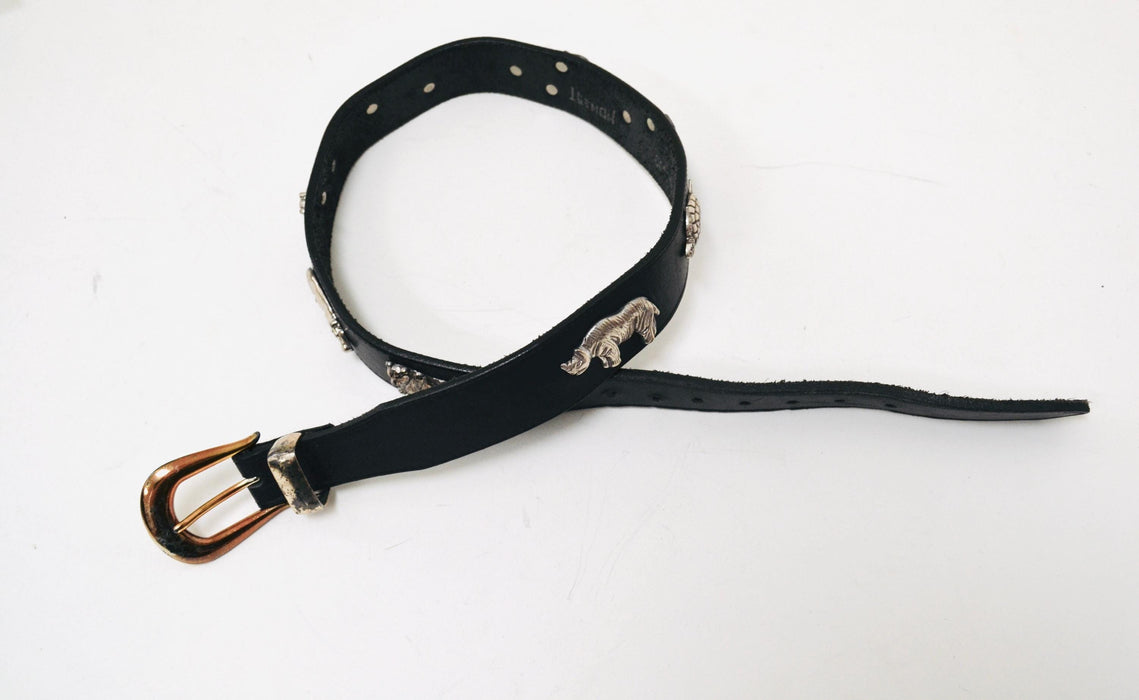 90s Vintage Silver Animal Belt Leopard Metallic Vintage Jungle Animal Zoo Veterinarian Animal Lover Vintage Black Leather Silver Belt Small