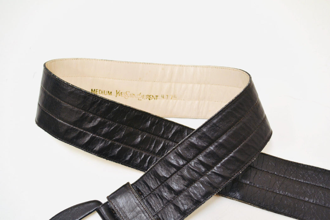 70s 80s Vintage Yves Saint Laurent  Large Brown Leather Belt Wide Brown Leather Belt Boho Wedding Wide Leather Belt Small Medium fits 27-29"