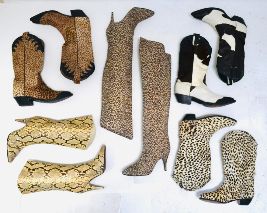 80s Vintage Grey Thigh High Leather High Heel Boots Vintage Leather Boots 7 1/2 Two Lips Leopard Print 80s High Heel Boots by Marmolada