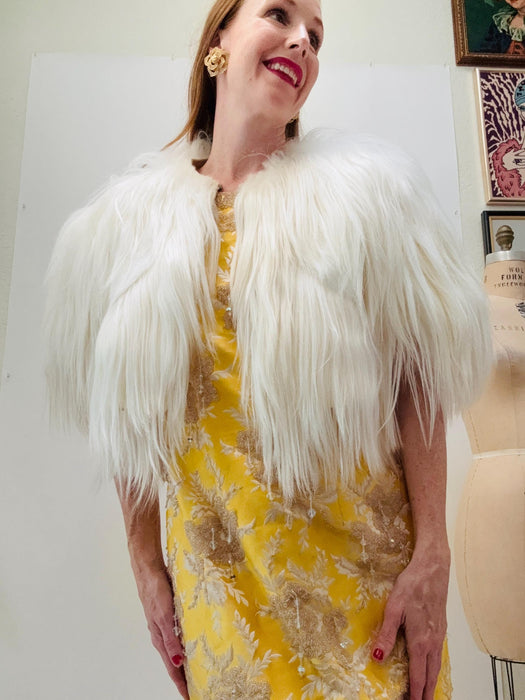 Vintage Valentino White Fur Jacket Mongolian Fur// Wedding Fur Vintage Cropped Jacket// Vintage White Cream Fur Winter Wedding Jacket