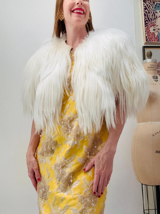 Vintage Valentino White Fur Jacket Mongolian Fur// Wedding Fur Vintage Cropped Jacket// Vintage White Cream Fur Winter Wedding Jacket