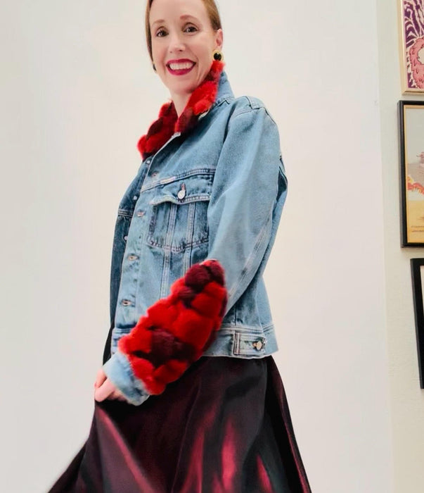 90s y2k Vintage Fur Trim Denim Jacket Leopard Print Fur Collar Jean Jacket 90s Y2k Jean Jacket Animal Leopard Print Fur Denim Jacket Medium