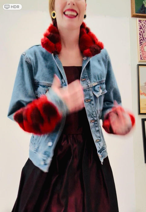 90s y2k Vintage Fur Trim Denim Jacket Leopard Print Fur Collar Jean Jacket 90s Y2k Jean Jacket Animal Leopard Print Fur Denim Jacket Medium