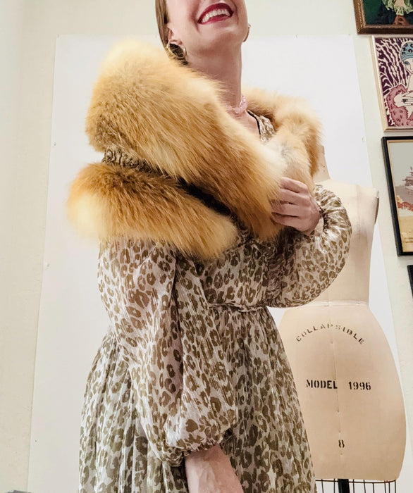 Vintage Zandra Rhodes Fur Wrap Jacket Fox Fur Winter Wedding// Vintage Fur Cropped Jacket // Vintage Fur Brown Blonde Fox with sequin Trim