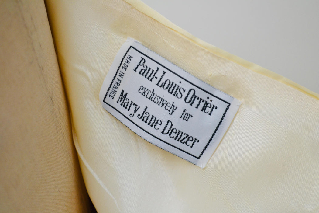 Vintage Strapless Ball Gown Dress Cream Gold Silk Evening Wedding Dress Designer Gown Silk Cream Bustier Paul-Louis Orrier Paris Small
