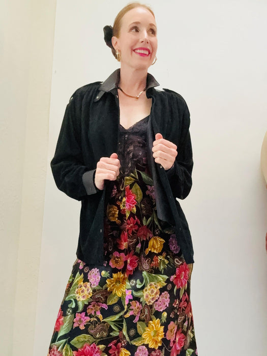 90s Vintage Black Leather Button Down Shirt Long Sleeve Black Suede Top Blouse Top Medium Large Black Large Top