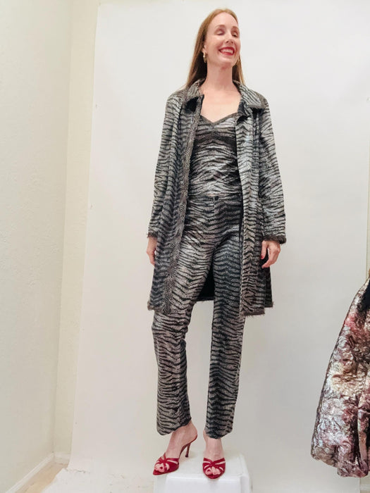 90s Betsey Johnson 3 Piece Suit With Jacket Cami Tank Top and Pants Suit Zebra Animal Snake print Medium Large 90s Punk Rock Suit Black Grey