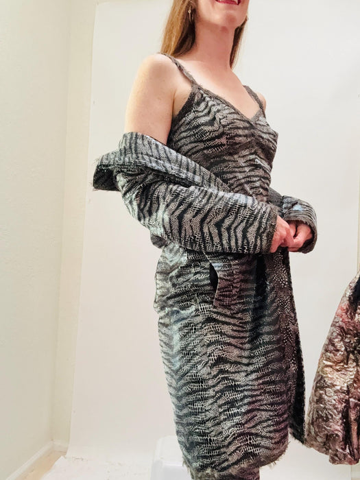 90s Betsey Johnson 3 Piece Suit With Jacket Cami Tank Top and Pants Suit Zebra Animal Snake print Medium Large 90s Punk Rock Suit Black Grey