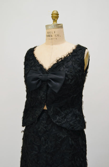 Vintage 60s Black Lace Cocktail Party Top and Skirt By Bill Blass for Maurice Renter Small Medium// Vintage 60s Bill Blass Dress