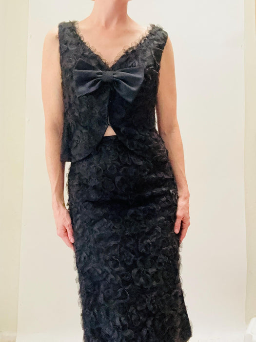 Vintage 60s Black Lace Cocktail Party Top and Skirt By Bill Blass for Maurice Renter Small Medium// Vintage 60s Bill Blass Dress