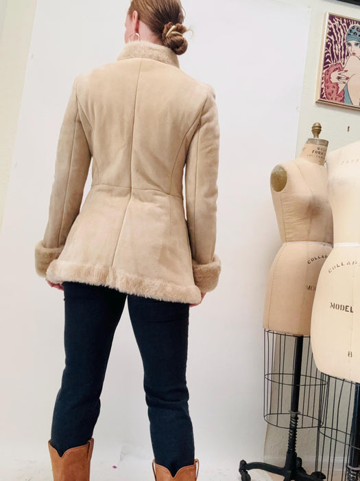 Y2k Vintage Blumarine Jacket Coat Embroidered Shearling Sheepskin Jacket Coat Tan Leather Fur Shearing 2004 Fall Winter BLumarine Jacket