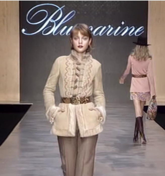 Y2k Vintage Blumarine Jacket Coat Embroidered Shearling Sheepskin Jacket Coat Tan Leather Fur Shearing 2004 Fall Winter BLumarine Jacket