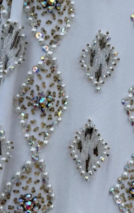 60s 70s Vintage White Rhinestone Wedding Cocktail Dress Silver Crystal MOD White  Flapper style Dress Wedding Party Metallic Dress Small