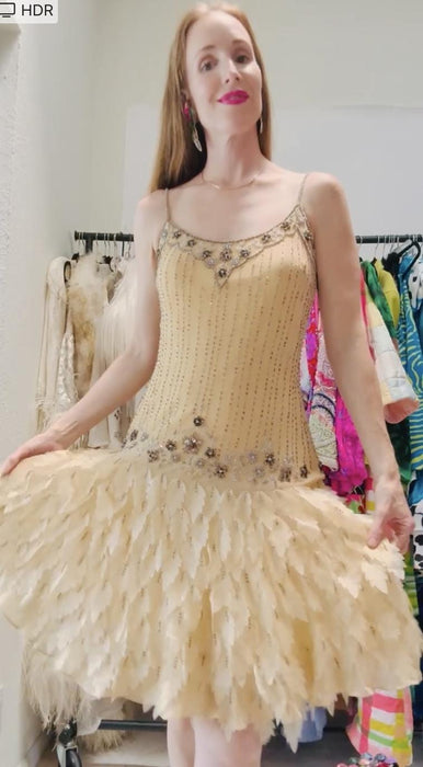 2000s Y2k Vintage Silk Beaded Tank Dress Vintage Butter Cream Silk Dress Medium Large Lillie Rubin Silk Wedding Party Dress Cream Silk