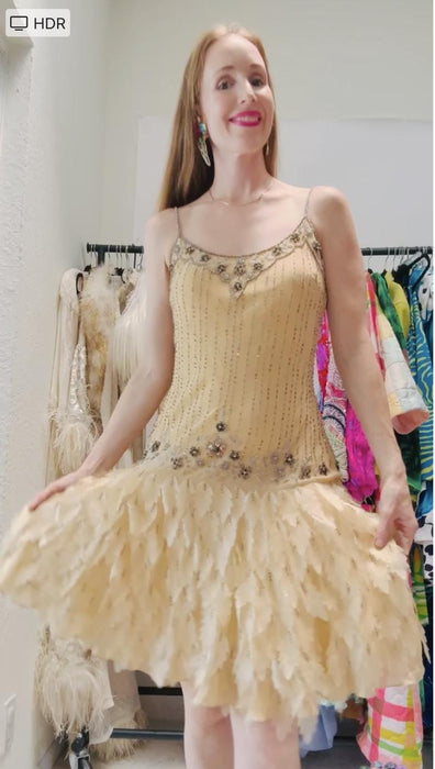 2000s Y2k Vintage Silk Beaded Tank Dress Vintage Butter Cream Silk Dress Medium Large Lillie Rubin Silk Wedding Party Dress Cream Silk