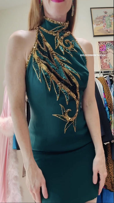 Vintage Bob Mackie Green Beaded Dress Vintage Green Metallic Dress Small // Beaded Bob Mackie Cocktail Party Dress Cher Dress