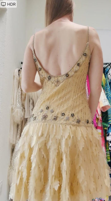 2000s Y2k Vintage Silk Beaded Tank Dress Vintage Butter Cream Silk Dress Medium Large Lillie Rubin Silk Wedding Party Dress Cream Silk