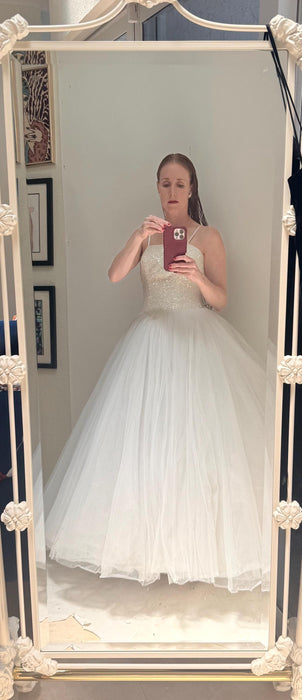 2000s y2k Vintage Wedding Dress White Strapless Ball Gown Dress Beaded Evening Wedding Dress Oleg Cassini XS 2 White Tulle Dress Princess
