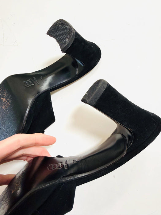 Vintage  90s 00s Moschino Black High Heels Slides Size 38 B  Silver Heart Shoes Chunky High Heel High heels Slides Heel Shoes 7.5-8