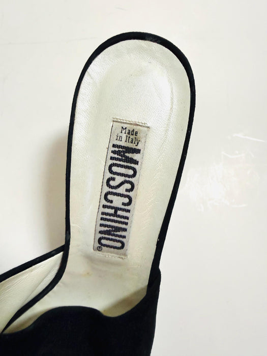 Vintage  90s 00s Moschino Black High Heels Slides Size 38 B  Silver Heart Shoes Chunky High Heel High heels Slides Heel Shoes 7.5-8