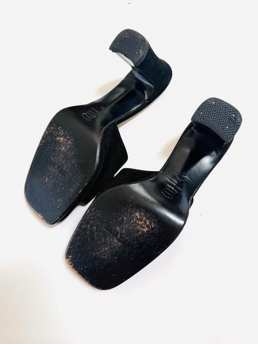 Vintage  90s 00s Moschino Black High Heels Slides Size 38 B  Silver Heart Shoes Chunky High Heel High heels Slides Heel Shoes 7.5-8