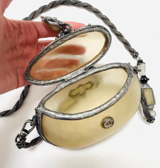 Vintage Evening Bag Clutch By Maya Neutral Olive Acrylic Bag Beige Silver Clutch// Vintage Wedding Bag Vintage Purse Hard Case