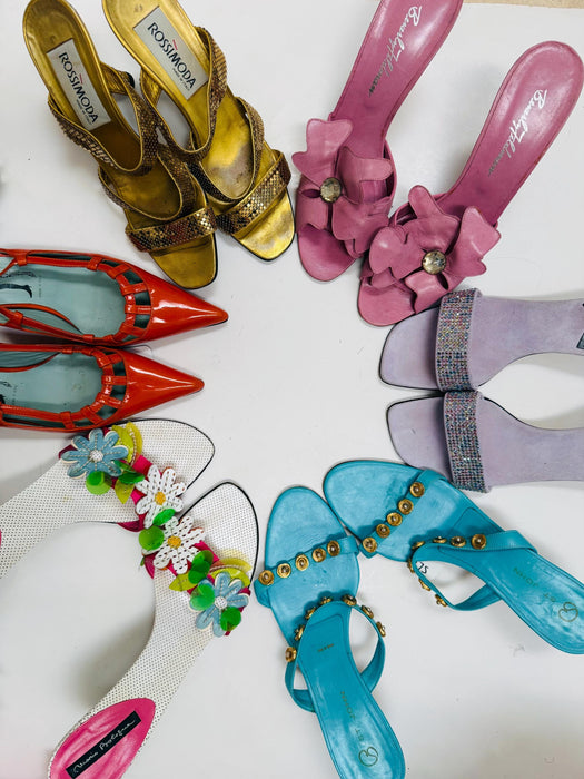 Vintage 90s St John high Heels size 9 1/2 B Teal Blue Strappy High Heels Size 9 Turquoise Gold High Heel Sandals Shoes Wedding Sandals Shoes