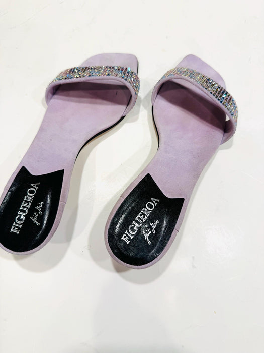Vintage Y2k Purple Heels size 37 1/2 B  Figueroa Size 7 1/2 Purple Kitten High Heel Sandals Rhinestone Shoes Slides Wedding Metallic Purple