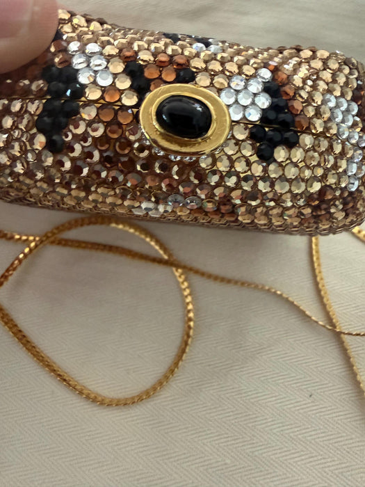 90s Vintage Cat Crystal Evening Bag Swarovski evening bag clutch Feline Cat Lover Crystal Minaudiere small Wedding Evening Bag K Baumann