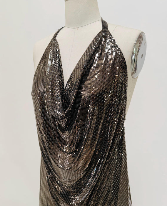 80s 90s Vintage Gunmetal Metal Mesh Dress Whiting & Davis Small Metallic Chainmail Halter Neck Dress Whiting and Davis Anthony Ferrara