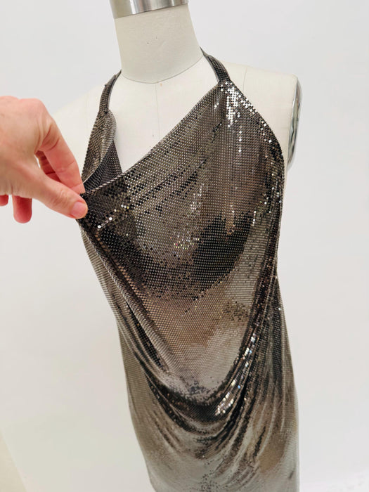 80s 90s Vintage Gunmetal Metal Mesh Dress Whiting & Davis Small Metallic Chainmail Halter Neck Dress Whiting and Davis Anthony Ferrara