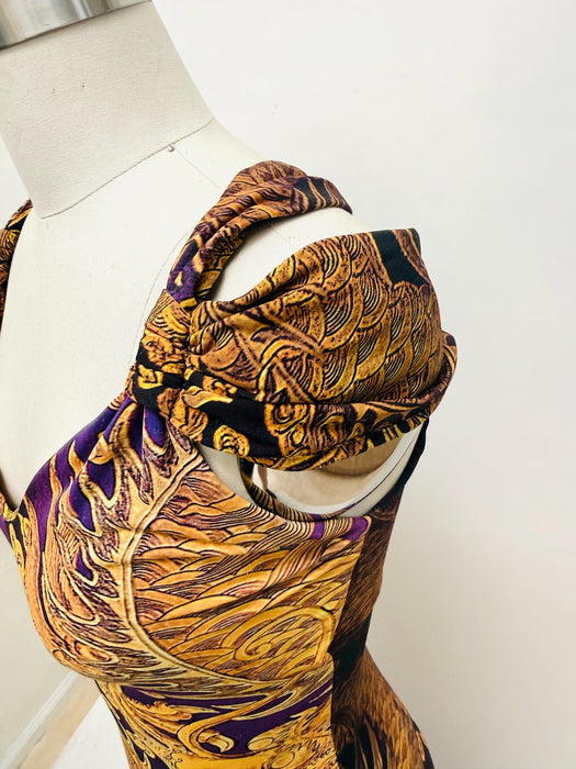 Vintage Y2K Roberto Cavalli Dress Long Knit Small // ROBERTO CAVALLI 2000s Sleeveless Long Dragon Baroque Print Dress Size 40 Small 2005