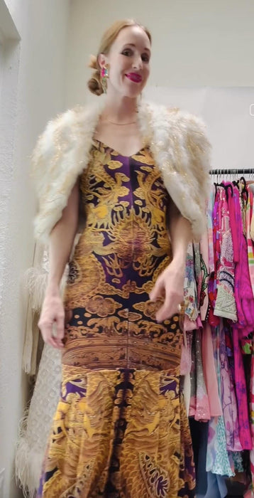 Vintage Y2K Roberto Cavalli Dress Long Knit Small // ROBERTO CAVALLI 2000s Sleeveless Long Dragon Baroque Print Dress Size 40 Small 2005