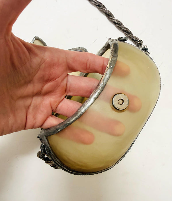 Vintage Evening Bag Clutch By Maya Neutral Olive Acrylic Bag Beige Silver Clutch// Vintage Wedding Bag Vintage Purse Hard Case