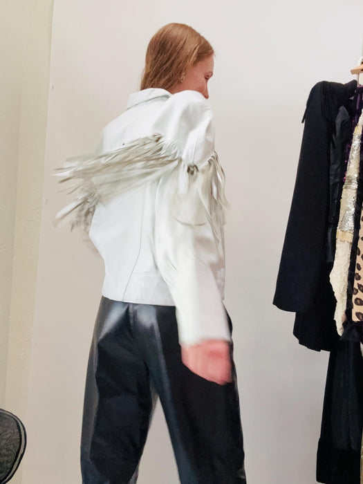 80s 90s Vintage White Leather Fringe Jacket Leather Cowboy Cowgirl Western Motorcycle Biker boho Jacket Small Medium 80s 90s Leather Jacket