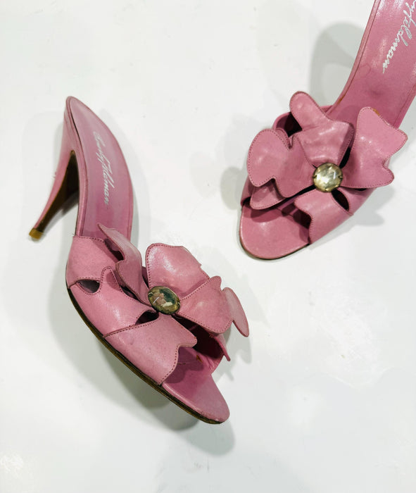 Vintage 80 Pink Flower high Heels size 8 1/2 B Beverly Feldman High Heels Size 8 1/2 Pink High Heel Sandals Shoes Wedding Sandals Shoes