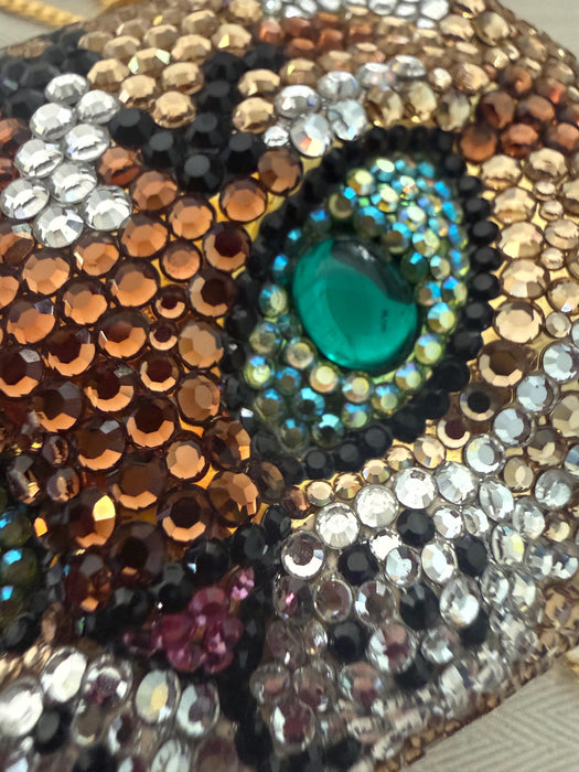 90s Vintage Cat Crystal Evening Bag Swarovski evening bag clutch Feline Cat Lover Crystal Minaudiere small Wedding Evening Bag K Baumann