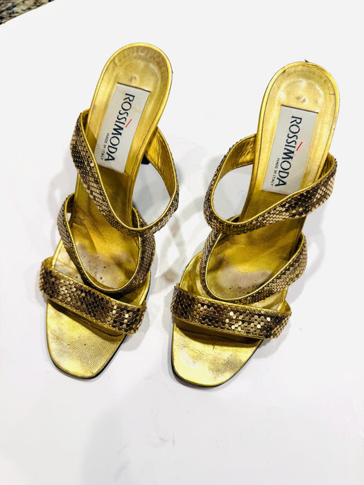 Vintage 80 Gold high Heels size 7 1/2 B  Rossimoda Size 7 1/2 Gold Strappy High Heel Sandals Shoes Wedding Sandals Shoes Whiting and Davis