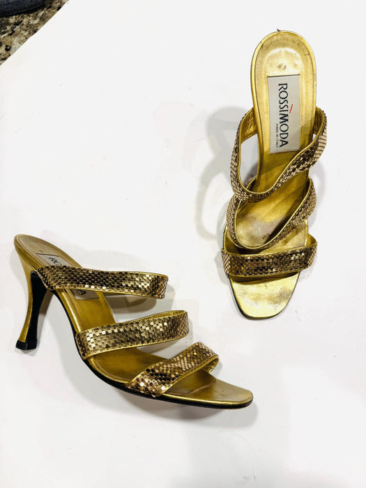 Vintage 80 Gold high Heels size 7 1/2 B  Rossimoda Size 7 1/2 Gold Strappy High Heel Sandals Shoes Wedding Sandals Shoes Whiting and Davis